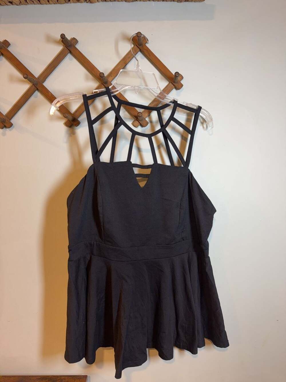 Nextmia Black Cage Neck Peplum Top Size 14